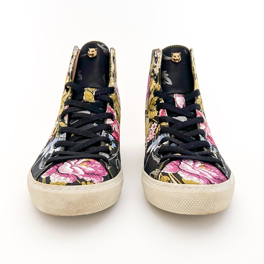 Gucci Sylvie Blind For Love High Top Lace Up Sneakers Floral Print Jacquard 38 - Picture 3 of 10